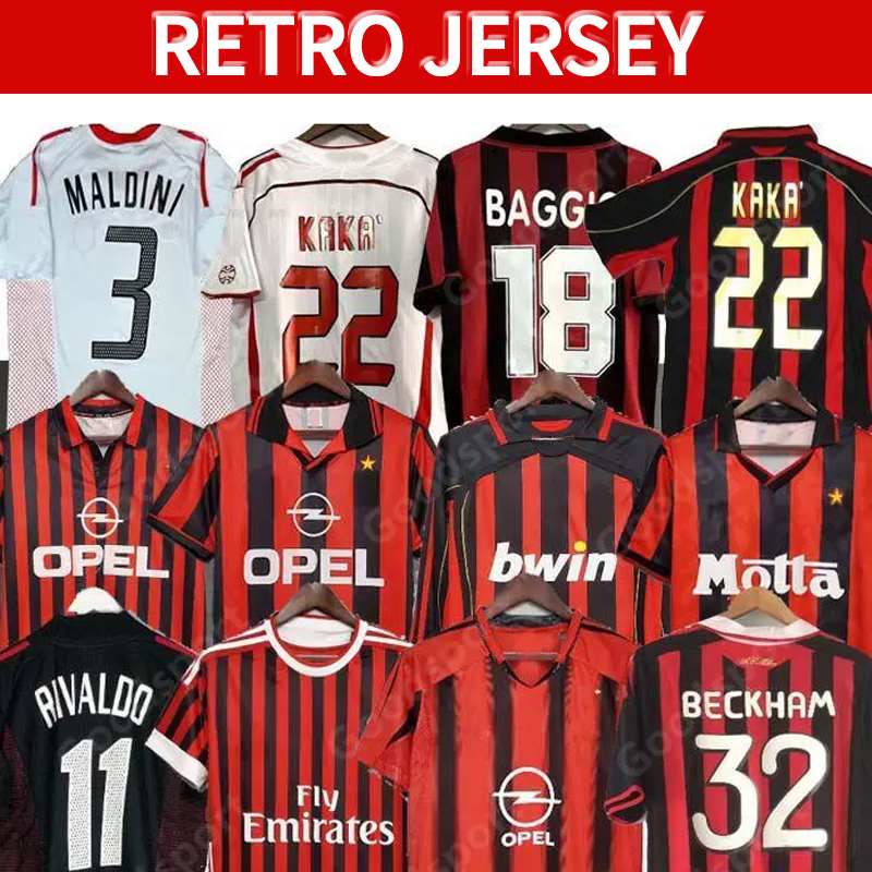 

KAKA 90 91 Retro home shirts 96 97 Gullit SOCCER JERSEY 02 03 04 Maldini Van Basten football RONALDO Inzaghi AC 06 07 MILAN 09 10 SHEVCHENKO, 0203 away