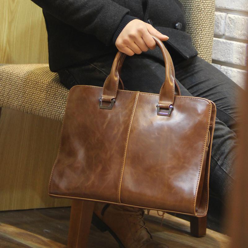 

New PU leather briefcase computer Laptop Bag brand Business handbag Men Travel Bags Retro Briefcase brown black