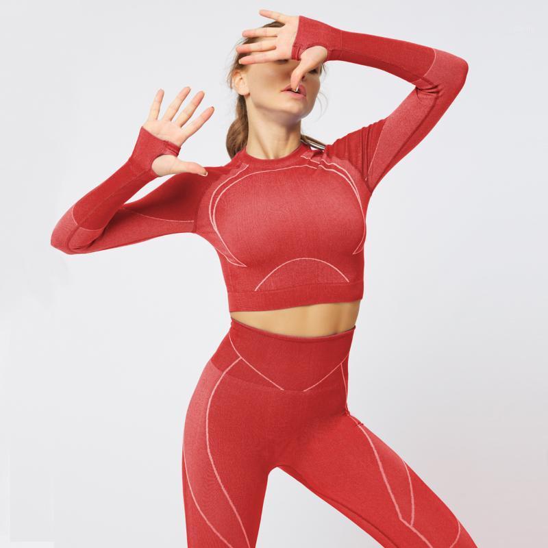 

Line Jacquard Seamless Long-Sleeved Gradient Hollow Fitness Long-Sleeved Yoga Clothes Activewear Tops Long Sleeve Shirt Women1, Blue