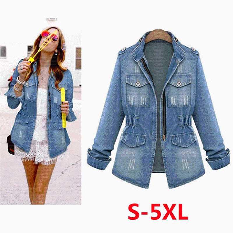 

High Quality Denim Jackets Women Autumn Fashion Long Sleeve Jeans Coat Casual Denim Outwear Tops Plus Size 5XL, As pic