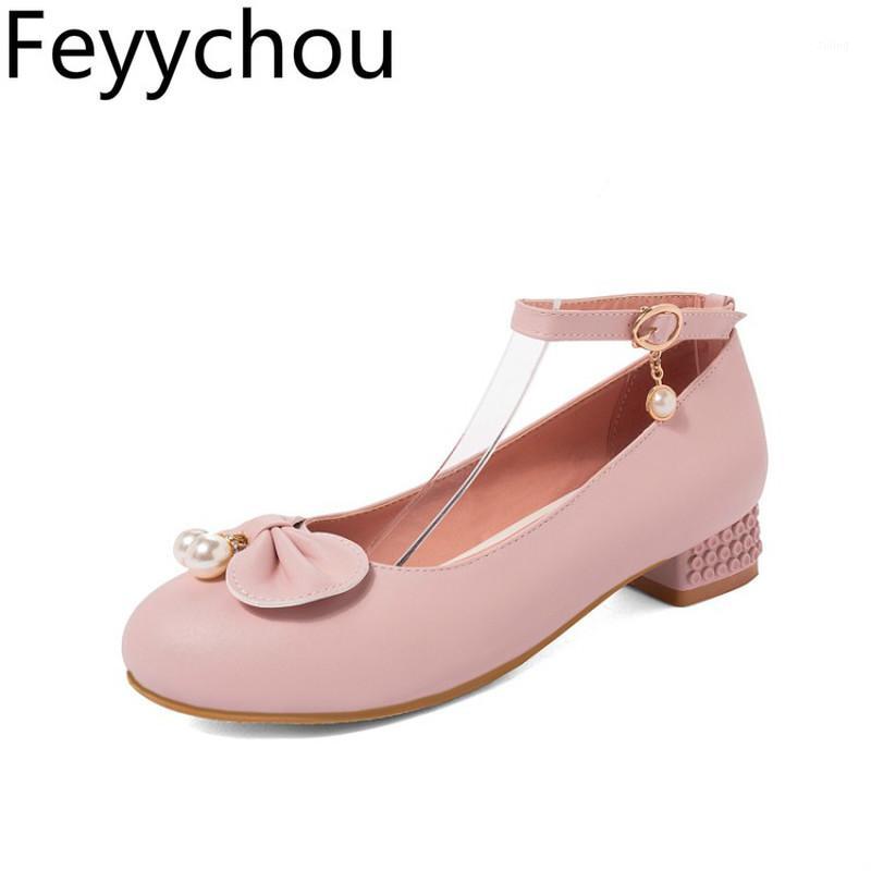 

Women's Pumps Low Heels Spring Autumn Pu Round Toe Pearl Buckle Butterfly-knot 2019 New Sexy Fashion Casual Pink Size 34-461, Beige