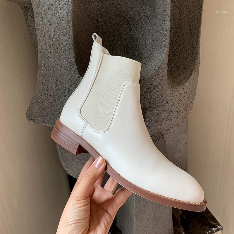 

SKLFGXZY Ankle boots Genuine leather black brown white Female boots fashion Women's shoes Women's Autumn and winter1