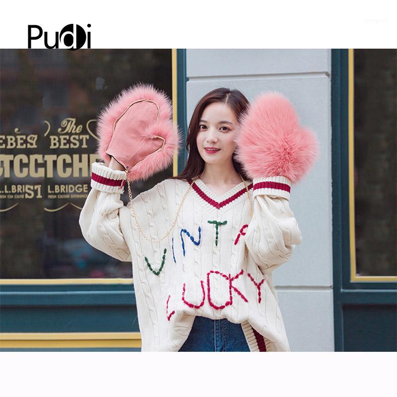 

Five Fingers Gloves Pudi Real Natural Fur Glove 2021 Girl Winter Warm Women Genuine Pink Color GF7071