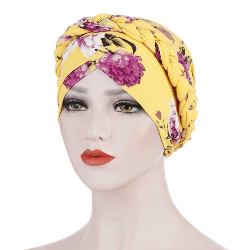 

Caps Arab Women Turban Cancer Chemo Fashion Head Wrap Beanie Hair Accessories One Plait Muslim Hijab Elegant Stretch Scarf, White flower