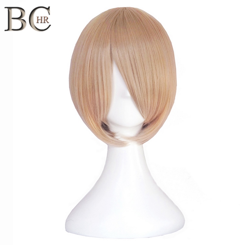 

Shanghair Short Bob Synthetic Cosplay Wig With Side Bang For Women Straight Blonde Wig Brown Blue Black Pink Party Wigs, 350