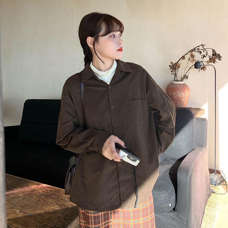 

2021 New 3 colours autumn velvet long sleeve shirts and casual women's tops of women coats (x1219) 8LYM, Coffee