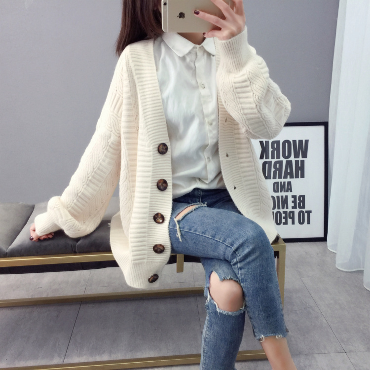 

2021 New Cashmere Cotton Blend Cardigan Women Clothes Autumn Winter V-neck Knitted Sweater Jacket Pull Femme Streetwear Casual Top 8ypc, Beige