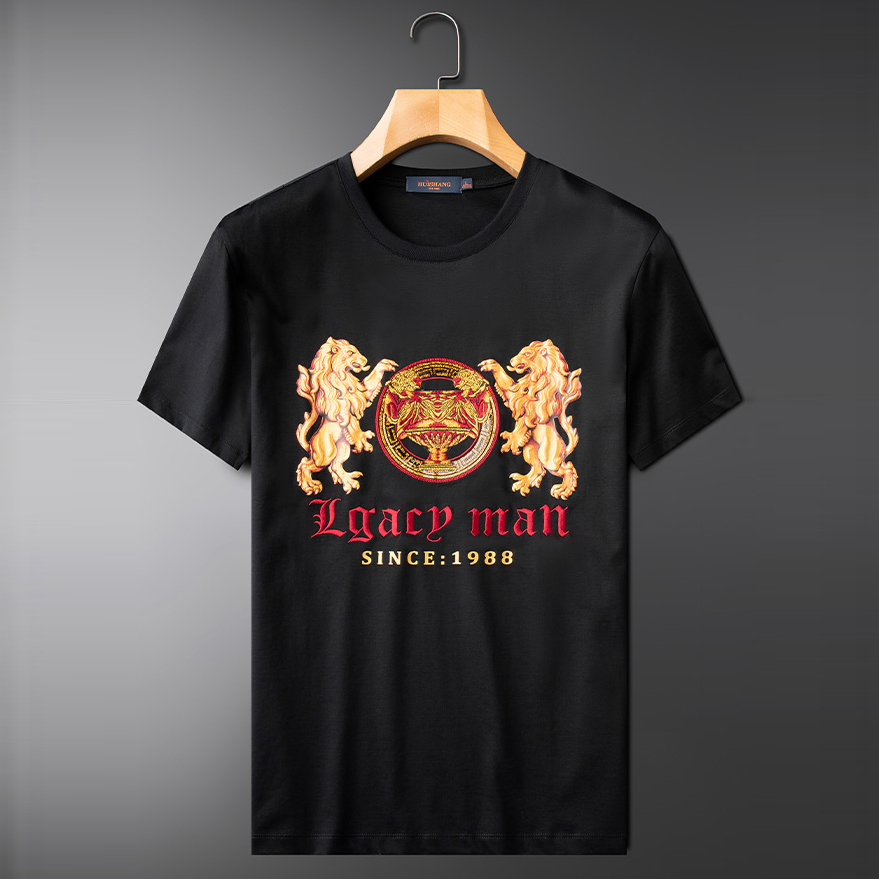 

Luxury Lion Tide Short Male T-shirt The-neck Custom Impression Man Homme Summer Top 6q3i, Black.