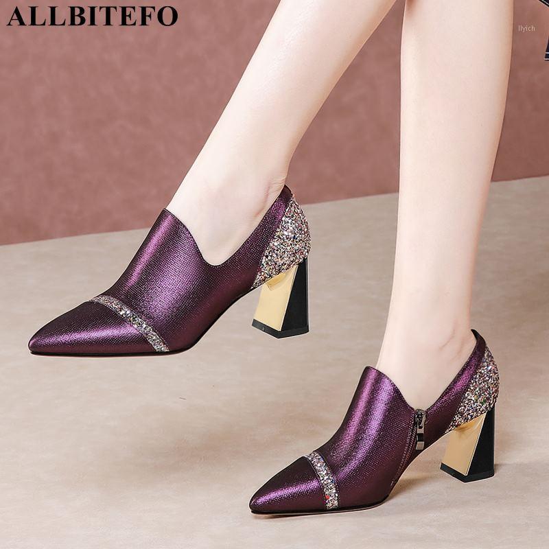 

ALLBITEFO Sequins brand high heels party women shoes genuine leather thick heel office ladies shoes mixed colors women heels1, As picture