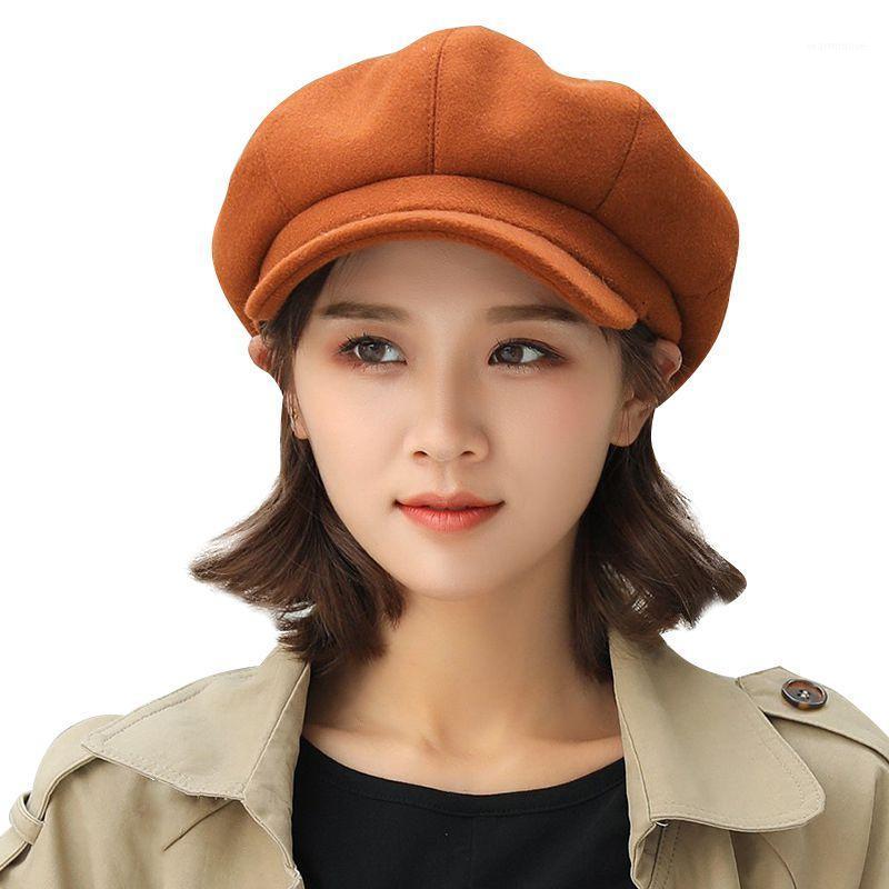 

Autumn And Winter Knitted Beret Hat British Solid Color Wool Navy Octagonal Hat Solid Color1, Khaki