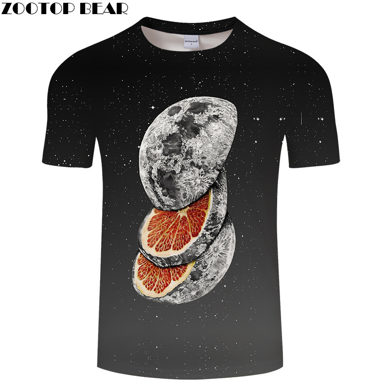 

Summer leisure 3d printed men t shirt, lemon moon pattern printed men and women's shirt, short sleeve T-shirt, Black