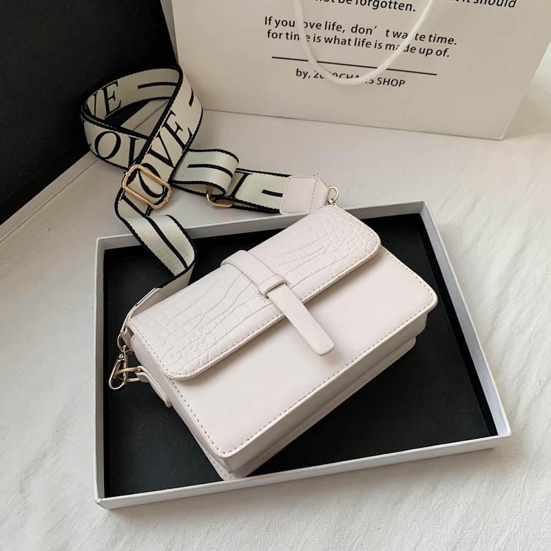 

2021 Solid Color Simple Crocodile Pattern Women's Shoulder Messenger Bag Fashion Square Bags for Women 2021 Bolsos Para Mujer, Black