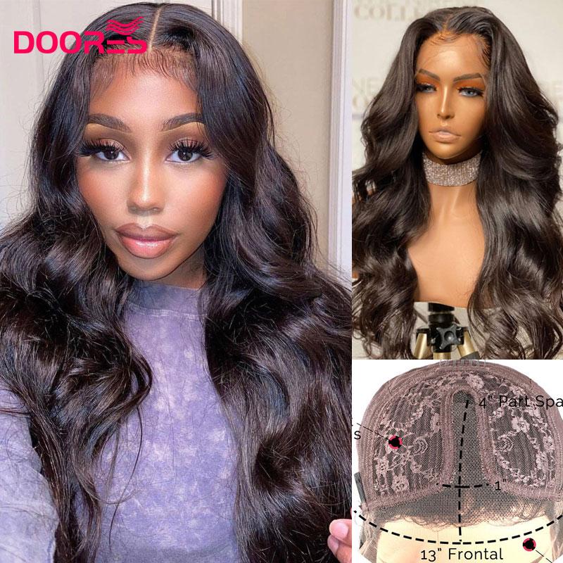 

Body Wave T Shaped Lace Wigs 150% Lace Part Wig Remy T Part Human Hair Wigs for Black Women Doores Brazilian Hair M, Natural black