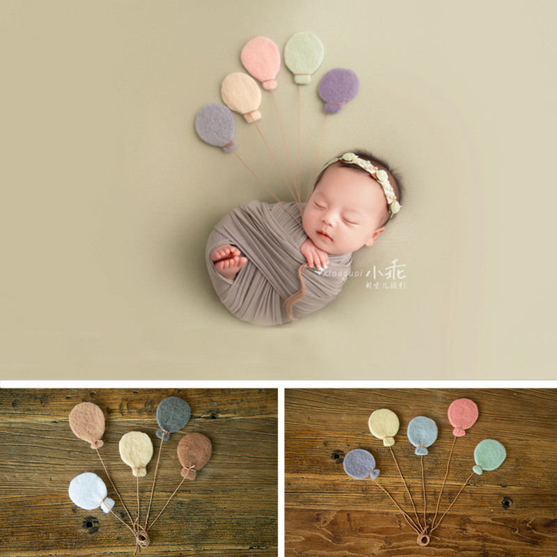 

Baby Photo Props Wool Felt Balloon Set Flower Baby Girl Photo Shoot Accessories Newborn Photography Background Studio Fotografie LJ201105