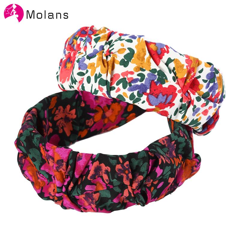 

Molans Printing Headband Vintage Floral Bow Tie Pleated Hair Hoop Ornaments Cross Knot Head Band Women Hair Accessories
