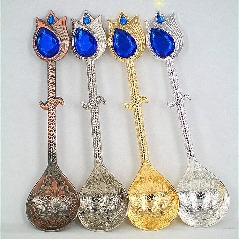 

mosaic Simulation sapphire fashion home coffee spoon bronze retro vintage small dessert Saucier Melon Honey Spoons