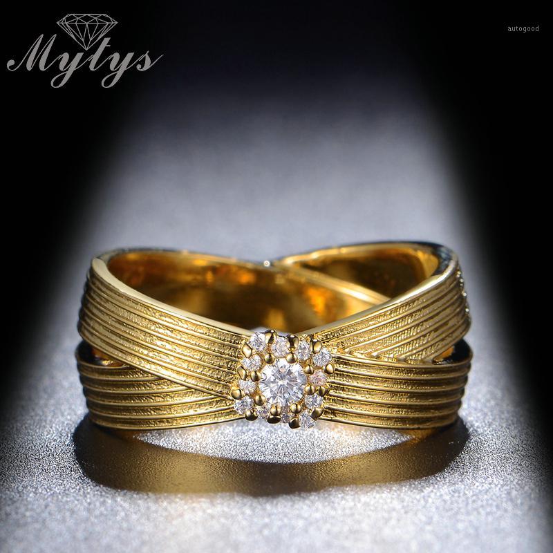 

Cluster Rings Mytys Fashion Gold Color Ring 2 Layers Double Circle Cross Wedding Gift For Women R11571