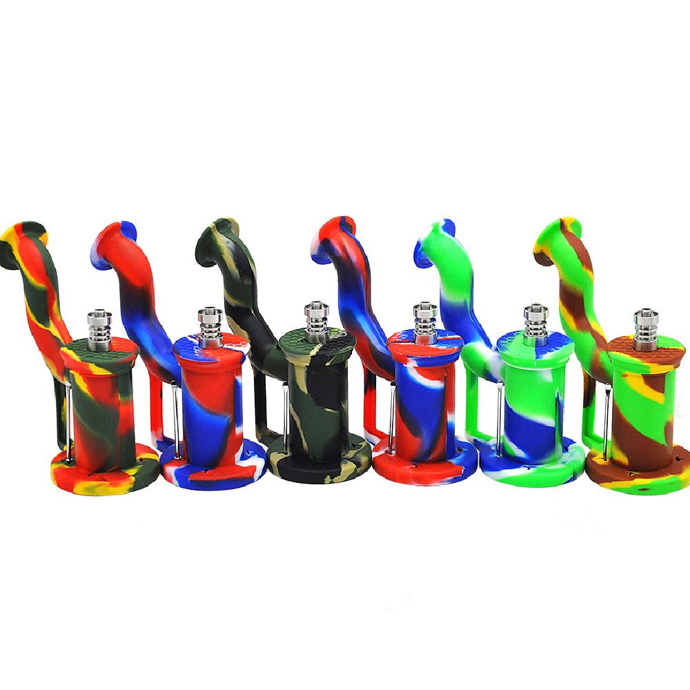 

Silicone oil barrel pipe 6IN water bong Hookahs Unique with metal nail made for concentrates dab pipes