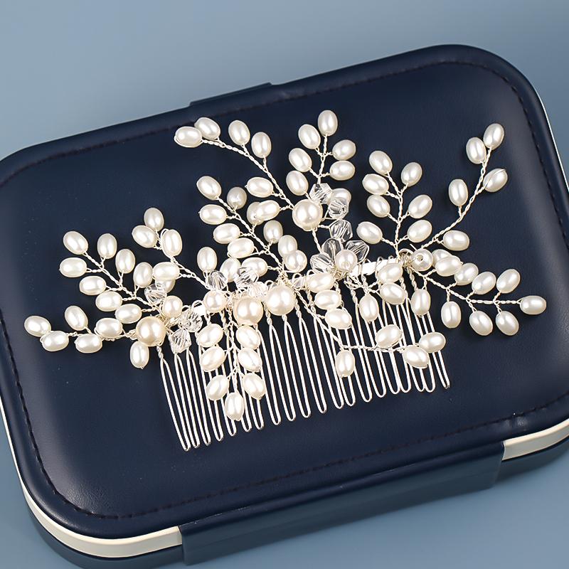 

Brunch Pearl Crystal Hair Comb Wedding Bride Hair Jewelry Women Silver Color Daily Accessories For Clips For Ornaments