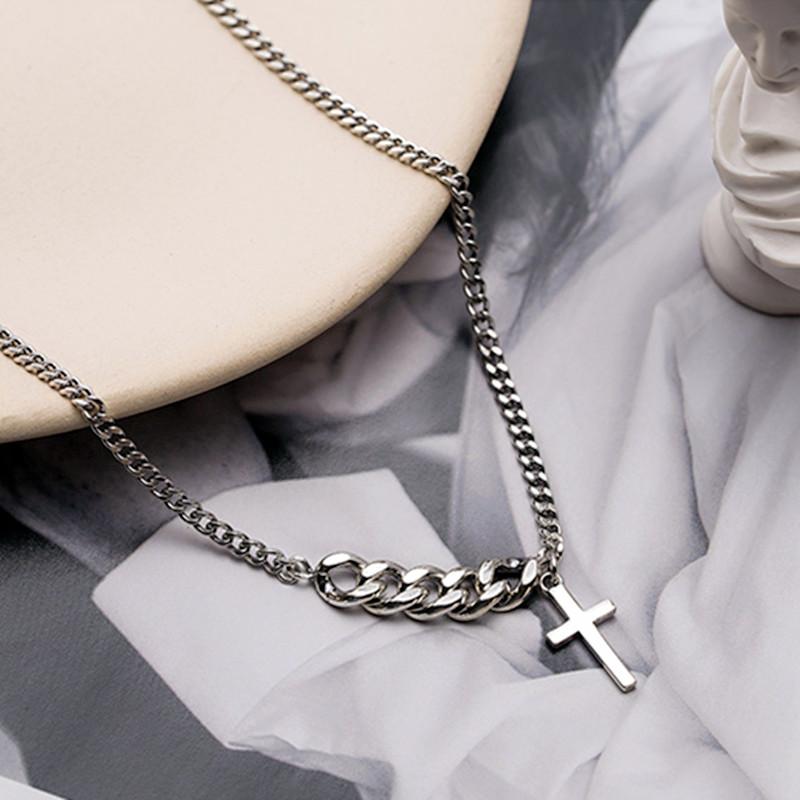 

Simple Classic Fashion Double Sided Cross Antique Silver Color Pendant Girl Short Cuban Link Chain Necklaces Jewelry For Women