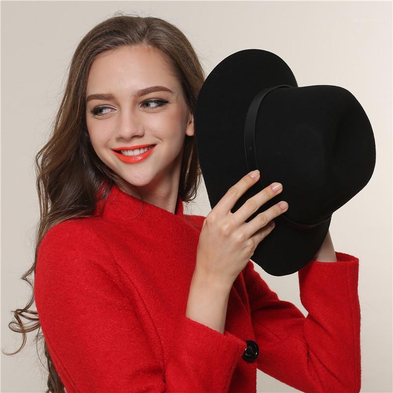 

New Fashion Men's Women's Chapeu Feminino Fedora Hat With Wide Brim Leather Band Jazz Cap Panama Fedora Top Sun Hat 201, Black