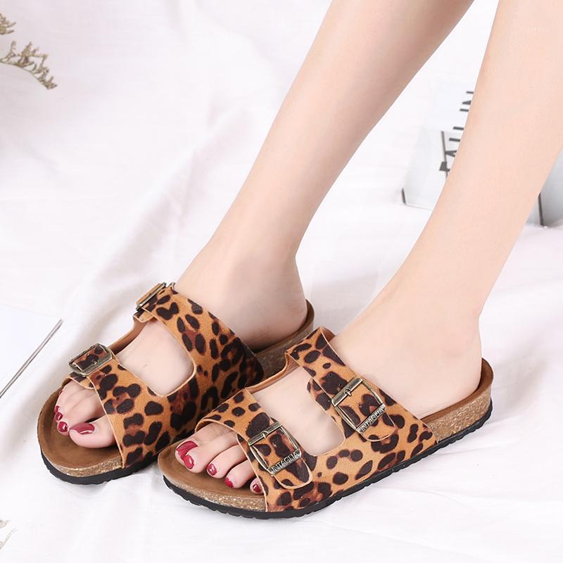 

women summer beach flats shoes woman outdoor soft cork leopard printed slippers slides sandalias mujer sapato feminino D12521, Red