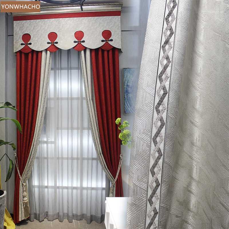 

Custom curtains luxury modern Chinese living room shade shading red thick cloth blackout curtain tulle valance drape B7611, Tulle sheer