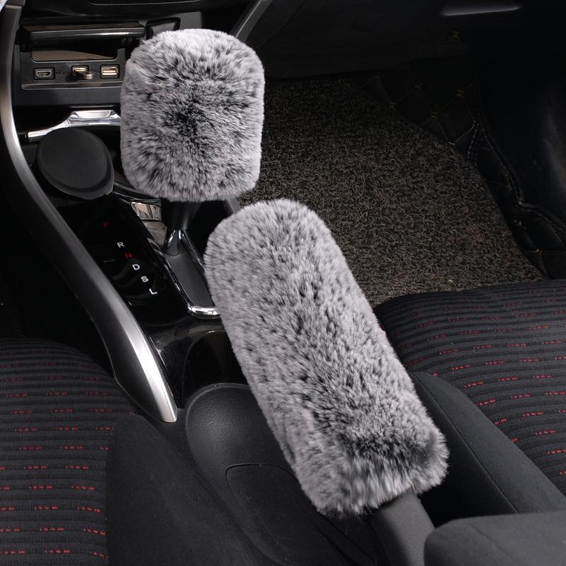 

Winter Super Soft Plush Hand Brake Shift Knob Cover Warm Faux Auto Handlebar Car Accessories Car Decoration for Women