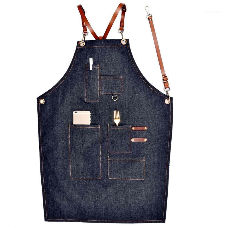 

Aprons Denim Leather Simple Uniform Unisex Adult Jeans Aprons For Woman Men Male Lady'S Kitchen Barber Cooking Pinafores1
