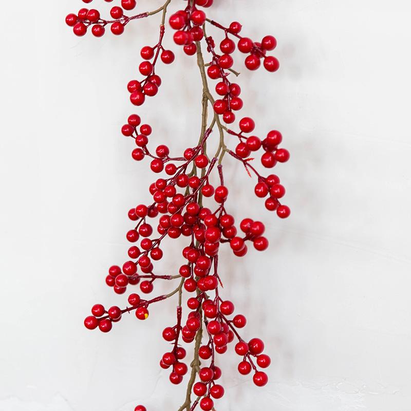 

Red Berry Garland Christmas Artificial Fruit Cuttings Floral Hoop Tree Decorations Door Hanging Ornaments Home Wedding Decor, Single branch