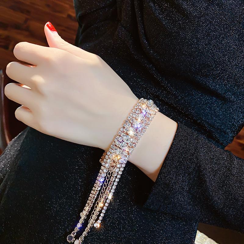 

USTAR 2020 New Full Rhinestone Bracelet For Women Shiny Long Tassel Crystal Bracelets & Bangles Fashion Jewelry Gifts