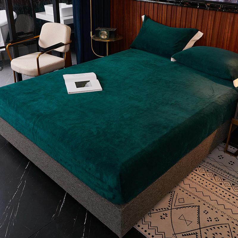 

Bonenjoy Bed Sheet  Size Green Color Warm Coral Fleece drap housse for Winter Use Single/Queen Size Bed Linen with Elastic, Type 5