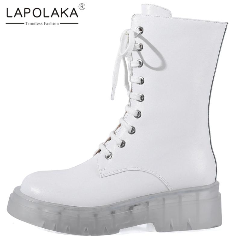 

Lapolaka Hot Sale 2020 Genuine Leather Transparent Heels Simple Fashion Short Boots Woman Shoes Zipper Ankle Boots Female, Black
