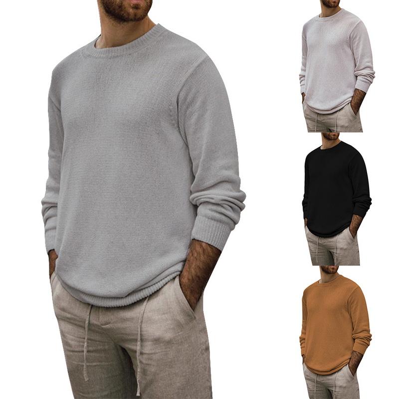 

Autumn Men Sweater Pullover Casual Jumper For Male Knitted Korean Style O-Neck Sweaters Solid Pull Homme Clothes Plus Size, Beige