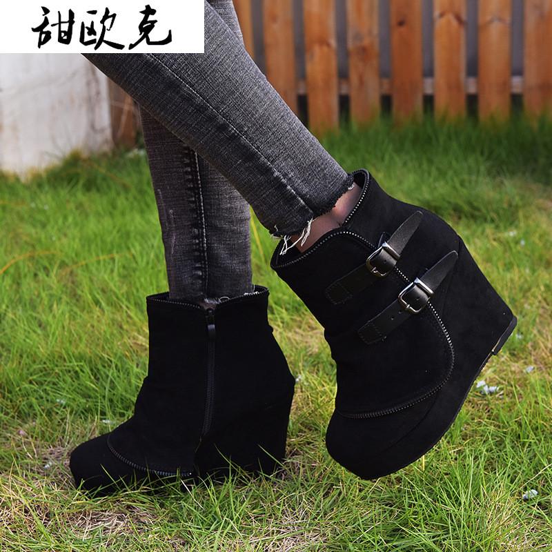 

2020 Autumn Women's Boots Fashion Zipper Waterproof Platform Boots Round Head Low Tube Roman High Heel Ankle Zapatos Mujer, Khaki