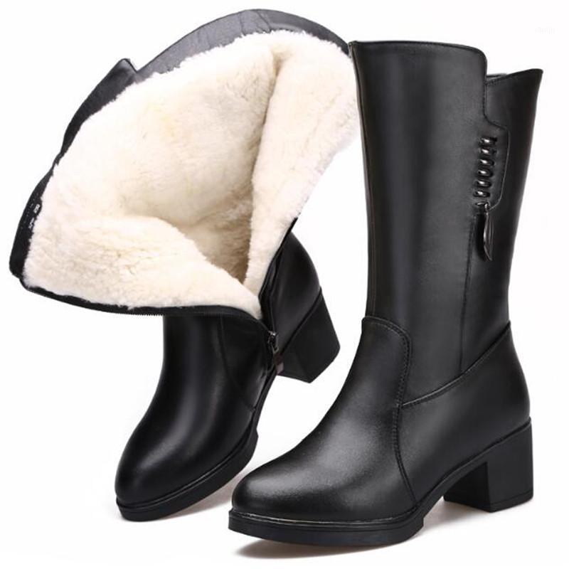 

New Winter Wool Boots Elegant Fashion Warm Snow Boots Women Comfort High Heel Shoes Woman Genuine Leather Black1, Black