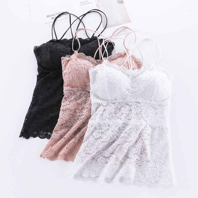 

Lace lace women's chest pad vest cross straps tube top beautiful back underwear women's long size plus size wrapped chest1, Black