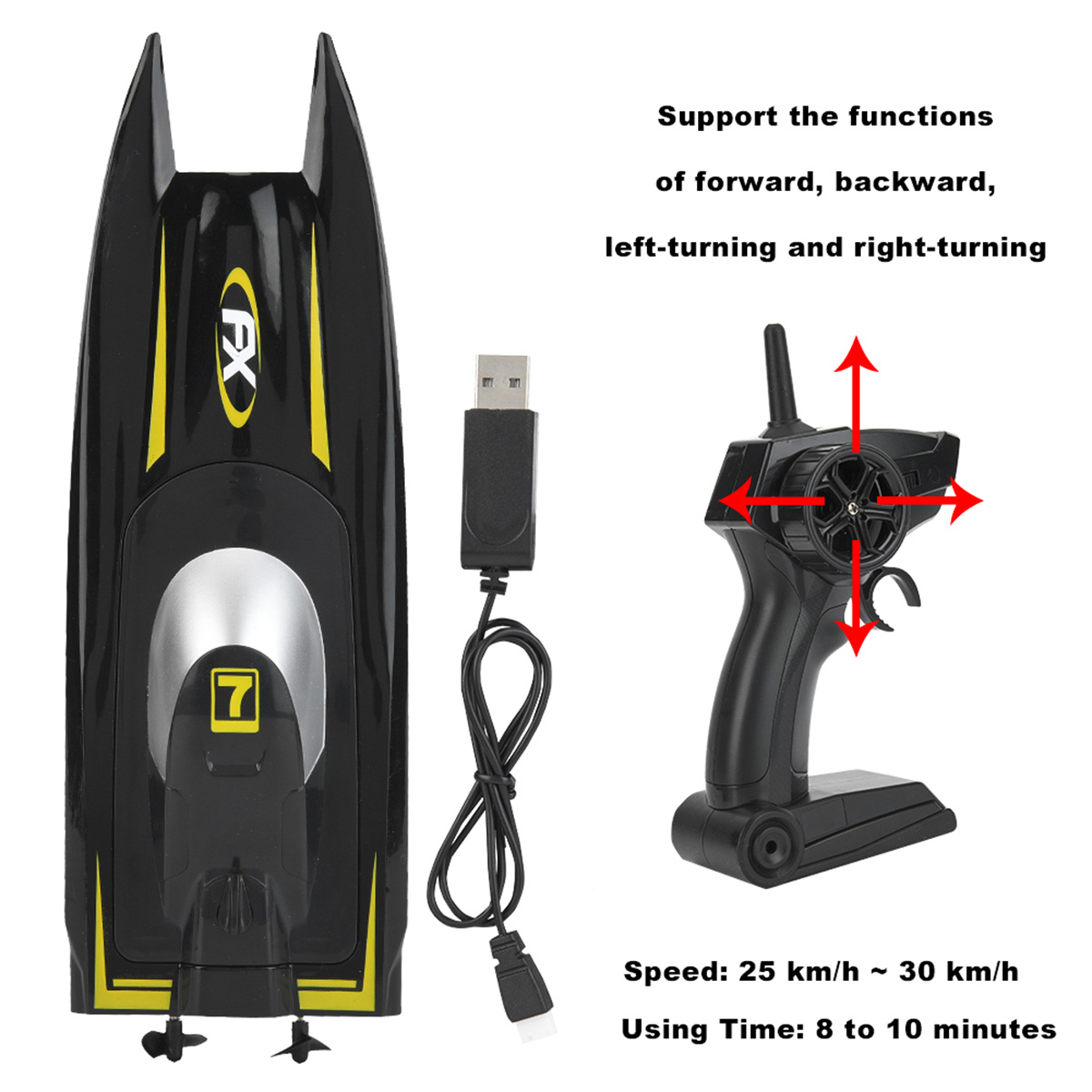 

High Speed RC Boat Radio Remote Control RC Racing Boat Electric Toys RC Toys, Black