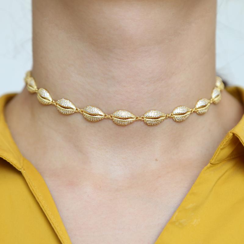 

2020 New Style Gold COLOR SHELL Charms Necklaces Jewelry Women Gift Gold Color Link Chain Choker Necklaces