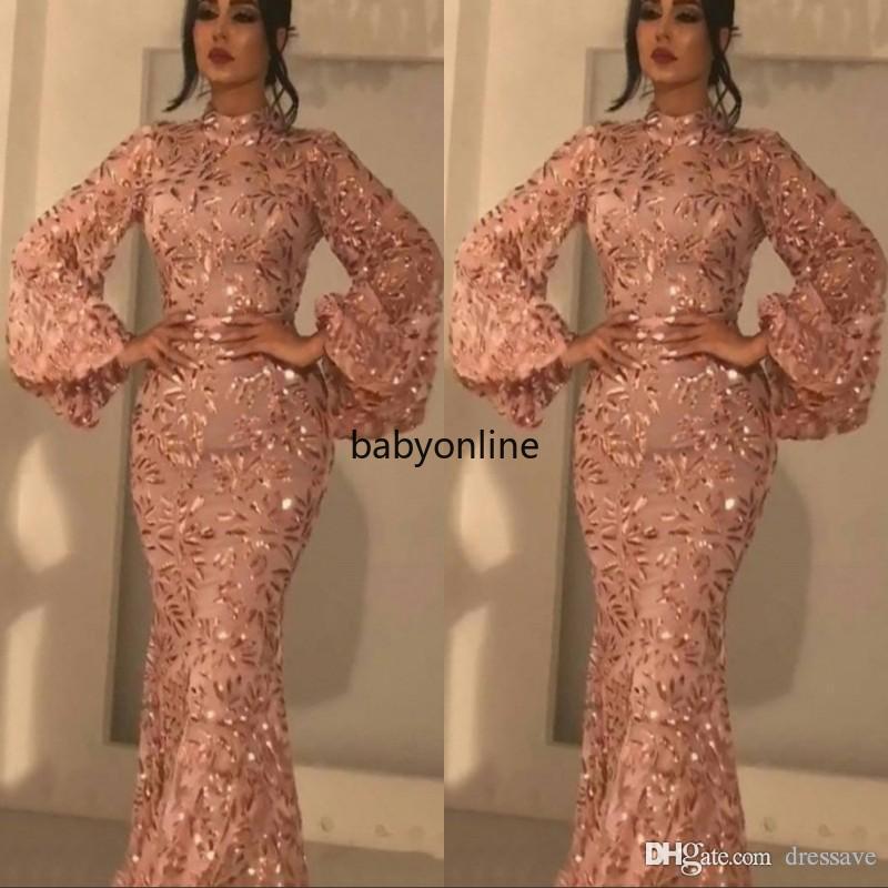 

Vintage Rose Gold Evening Gowns Mermaid Formal Party Ball Gown Long Sleeve Afraic Girl Deep Pageant Prom Drseses Custom Made Plus Size, Yellow
