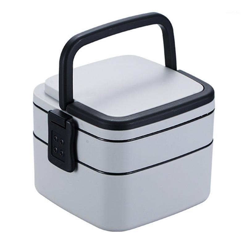 

Office Portable Handle Microwave Oven PP Double Layers Container Leakproof School With Spoon Lunch Box Dishwasher Safe1