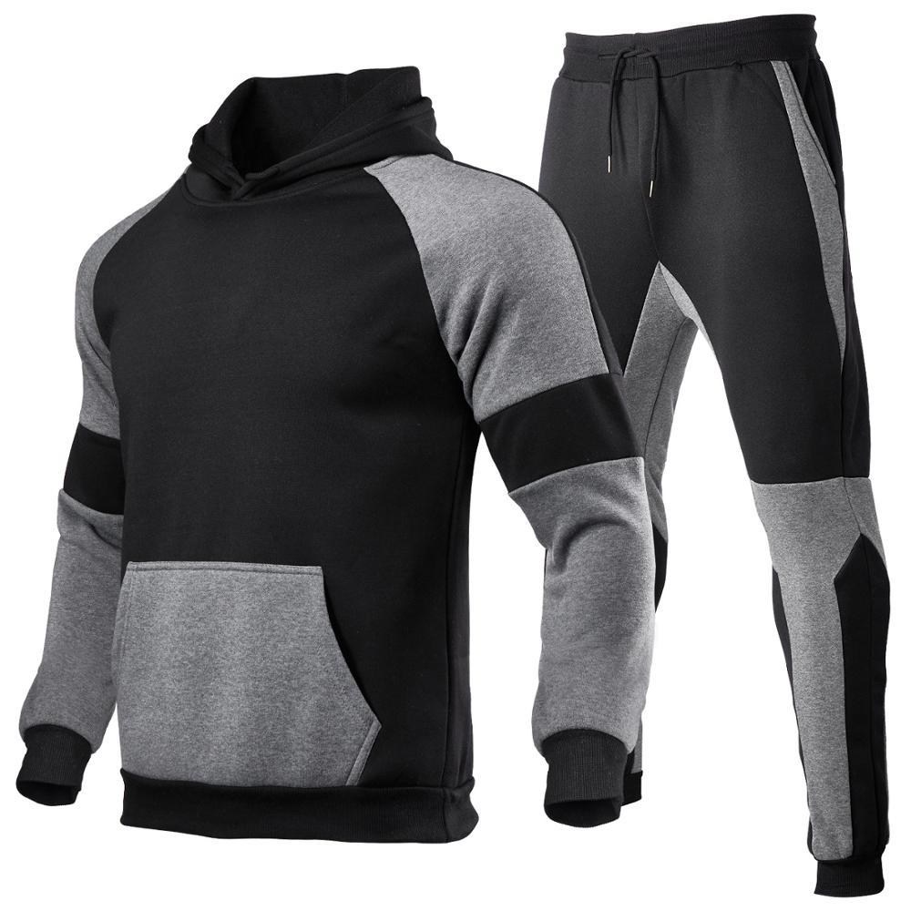 

2021 New Fashion Men Casual Spring Autumn Men's Set Fleece Hoodie Pant Thick Warm Tracksuit Sportswear Hooded Male Track Suit Xm50, Fk200light grey