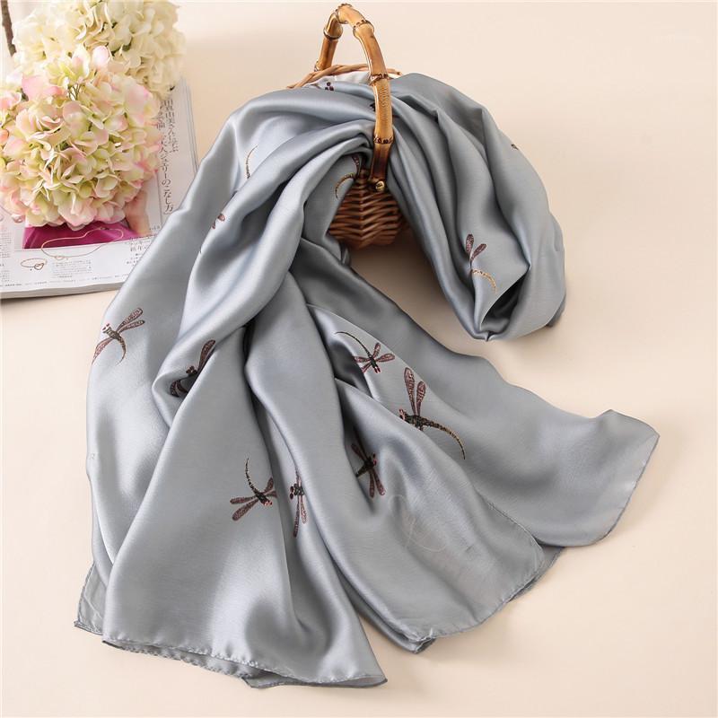 

2020 women soft silk scarf female scarves ladies beach wrap chiffon shawl Dragonfly printed sunscreen bandanna foulard muffler1