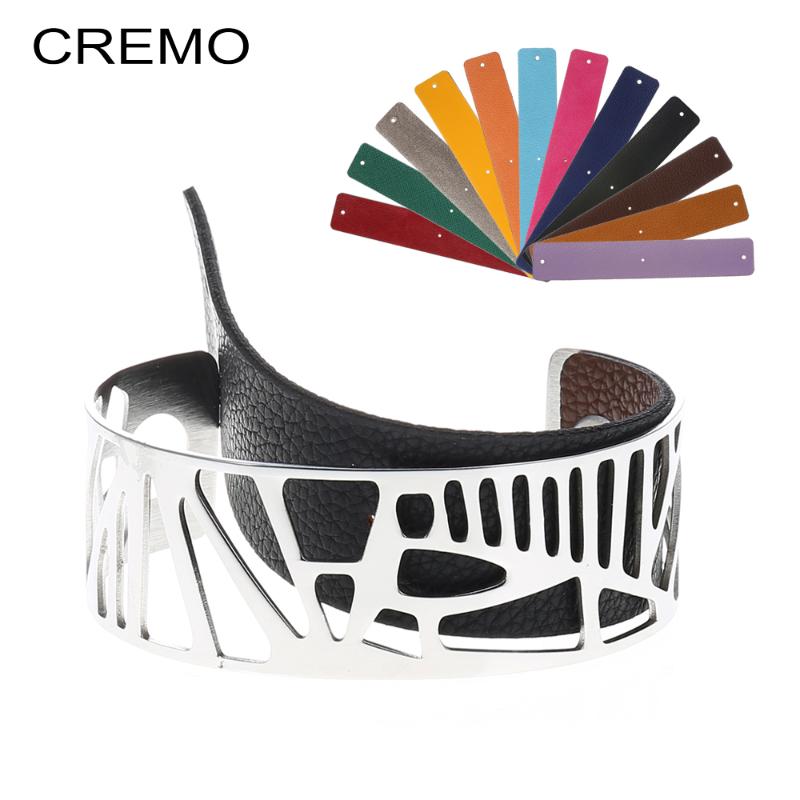 

Cremo Plam Bangles Arm Cuff Bracelets Argent Minimalist Stainless Steel Bracelet Interchangeable Reversible 25mm Leather Band