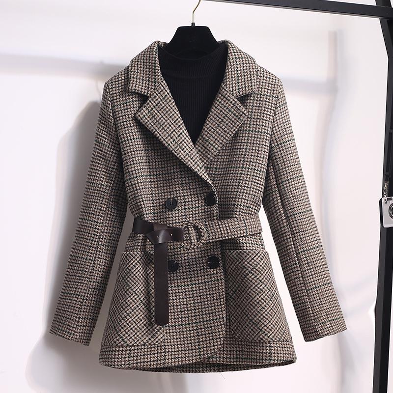 

Woolen suit winter new Korean version of the imperial sister Western style houndstooth short fashion coat, Brown