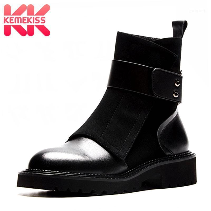 

KemeKiss Women Ankle Boots Real Leather Patchwork Buckle Women Shoes Fashion Buckle Round Toe Casual Work Footwear Size 34-401, Black