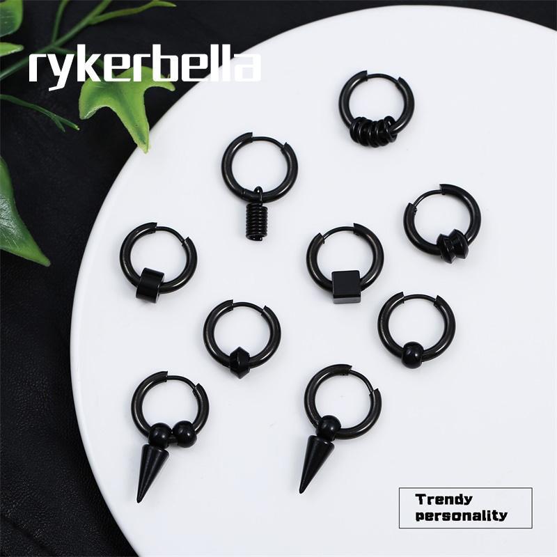 

1 pair of punk black multi-style fashion rivet cone titanium steel earrings for men and women gothic street fashion hip-hop fash1