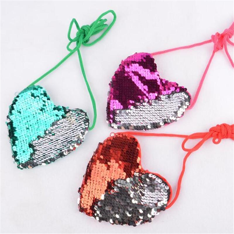 

Sequins Loving Heart Kids Coin Bag Shoulder Girls Mini Messenger Bag Small Coin Purse Children Handbags1, Red silver