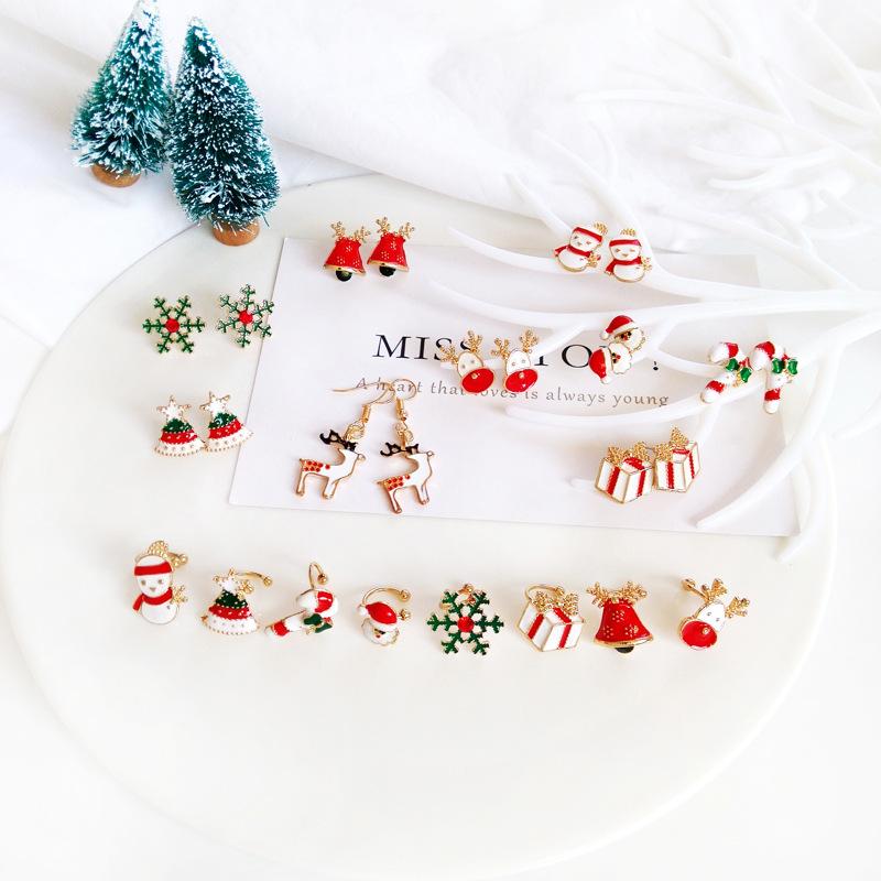 

Santa Claus Snowflake Snowman Bell Earrings Christmas Earrings Candy Cane Stud for Lovely Xmas Gifts for Women Girls