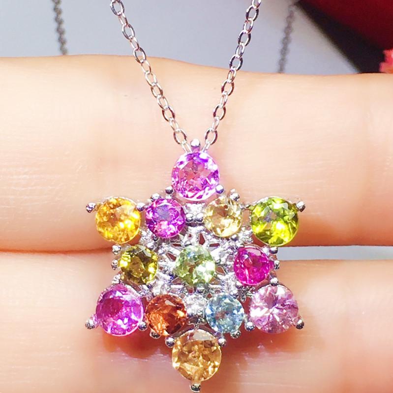 

Other Natural Real Colorful Tourmaline Flower Necklace With Pendant 0.15ct*7pcs 0.25ct*6pc Gemstone 925 Sterling Silver X216270